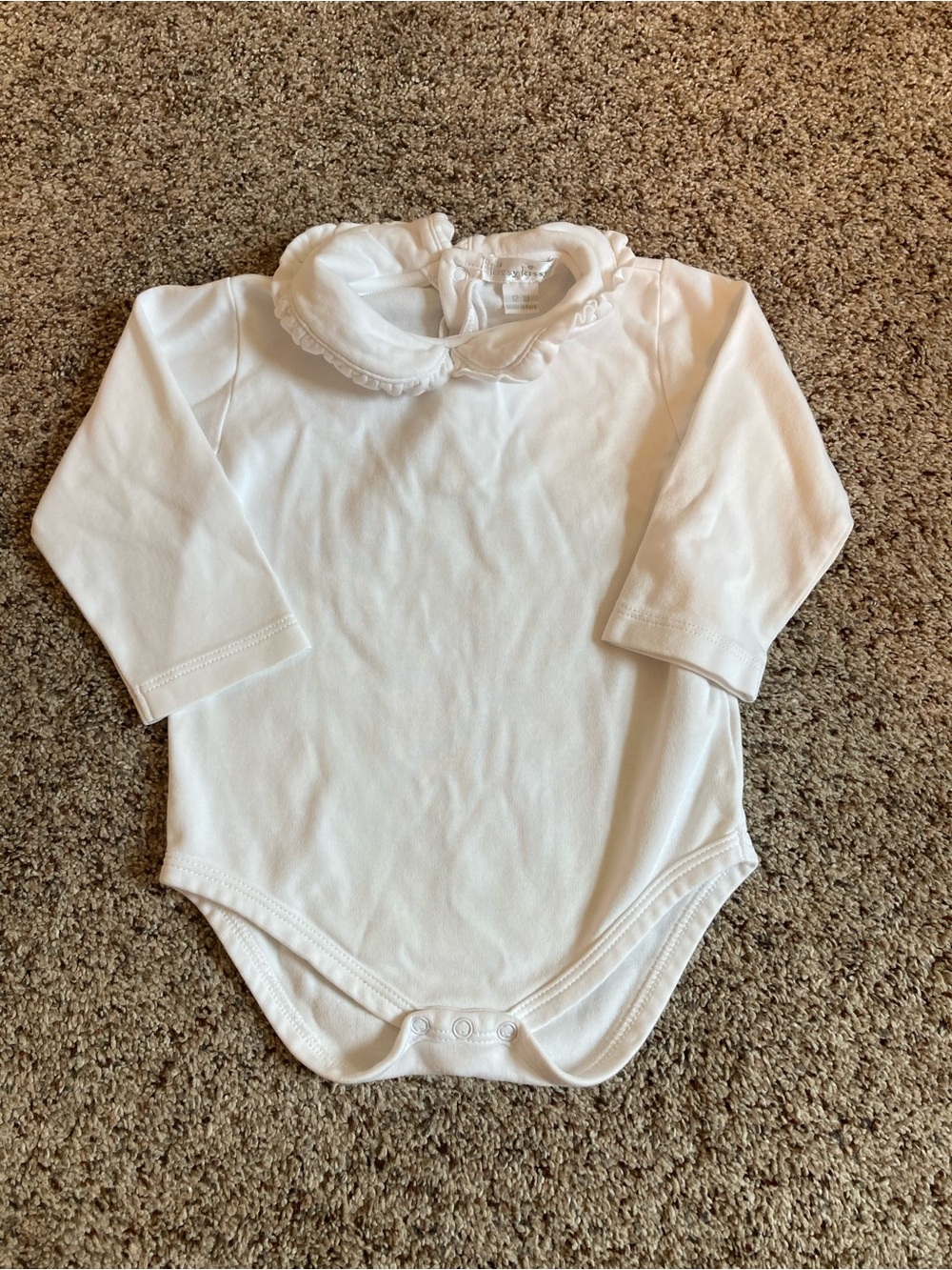 Kissy Kissy Classic White Long-Sleeve Onesie with Ruffled Collar